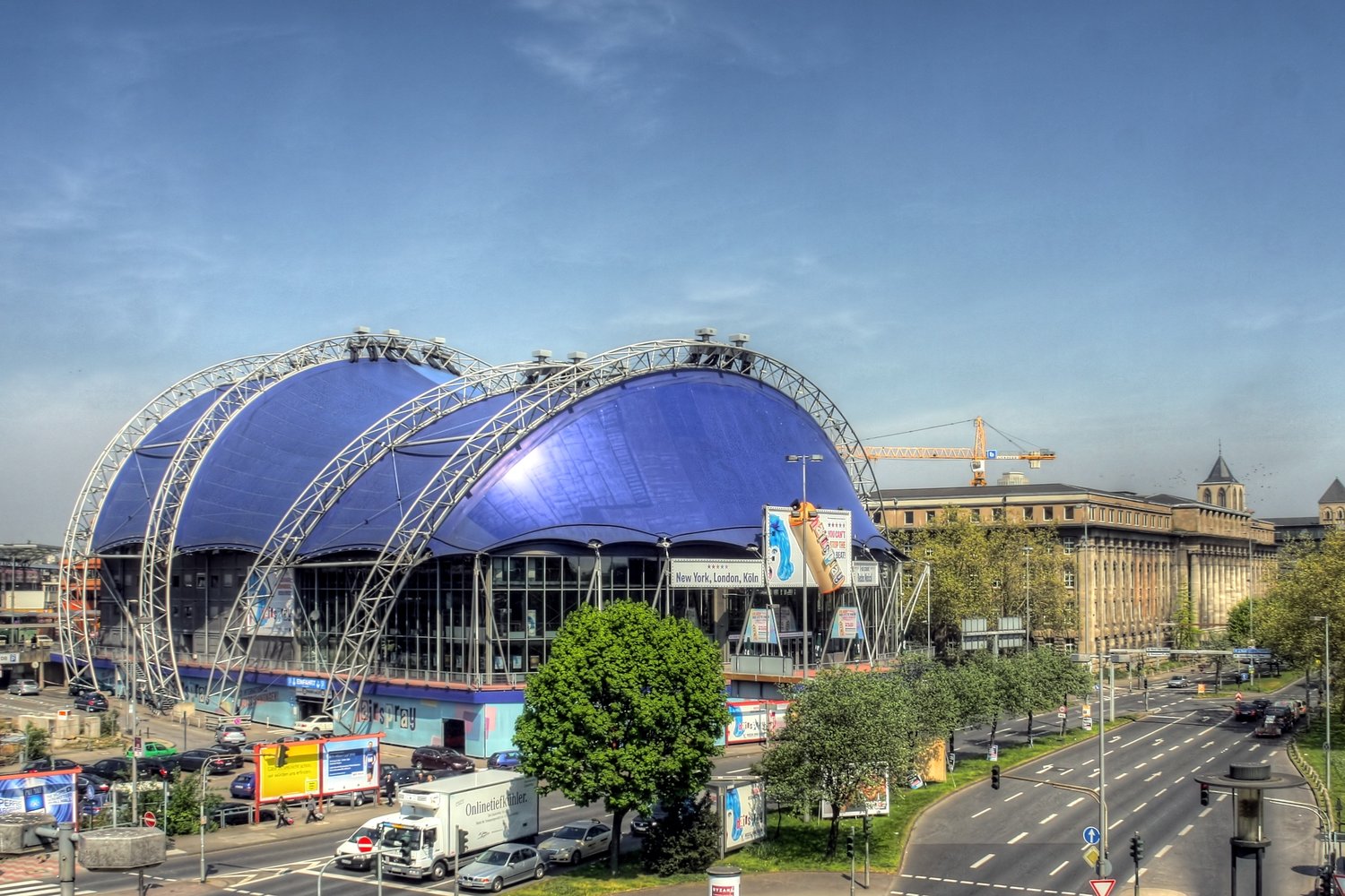 Blue roof of Musical Dome beside Cologne Central Station