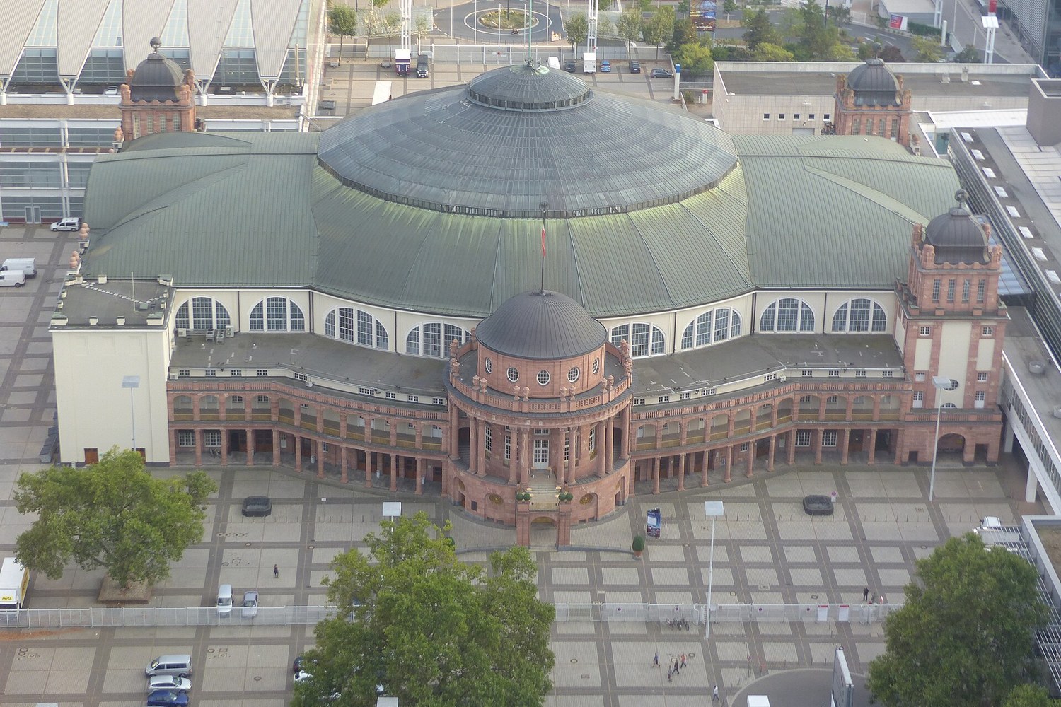 Historic Festhalle Frankfurt with its domed roof and brick façade