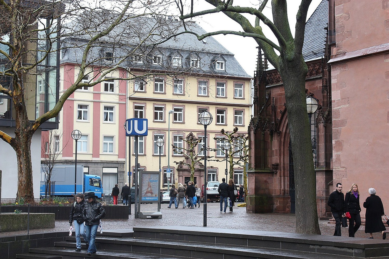Domplatz and Frankfurt Cathedral beside Haus am Dom