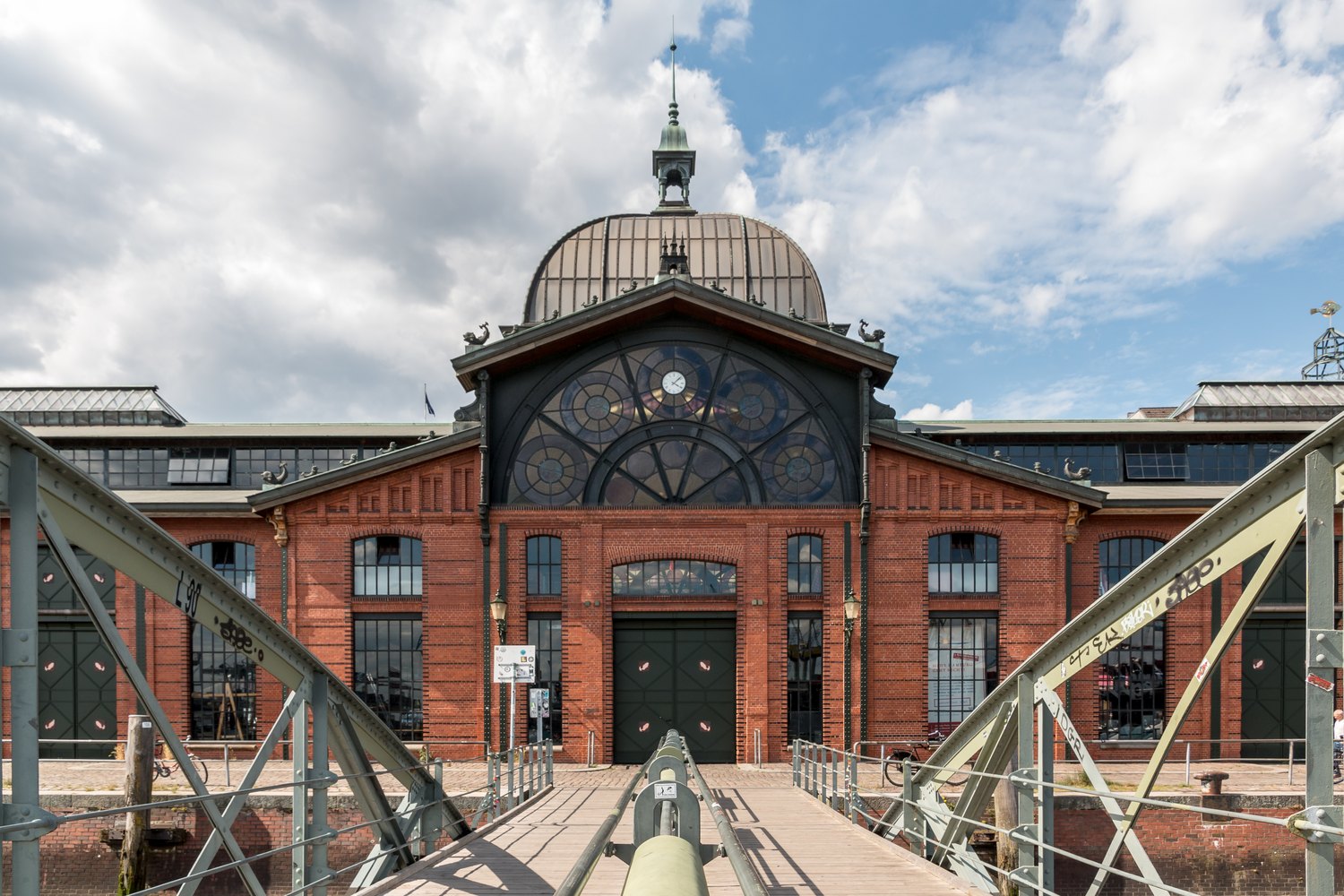 Historic Fischauktionshalle on Hamburg's Elbe waterfront