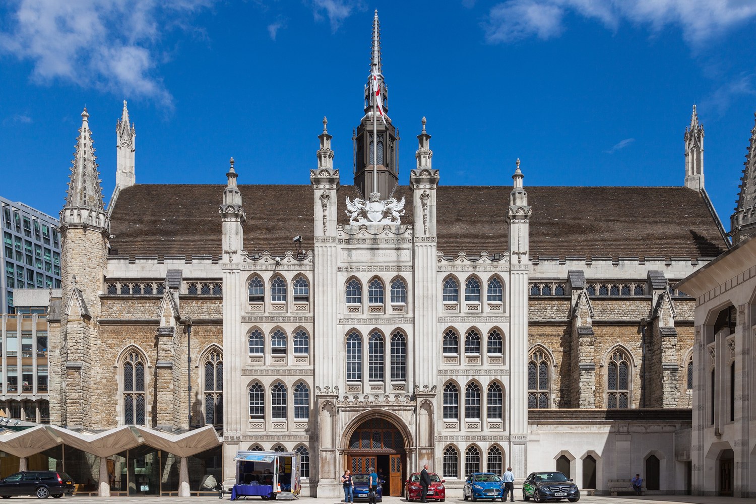 Historic front of Guildhall in the City of London