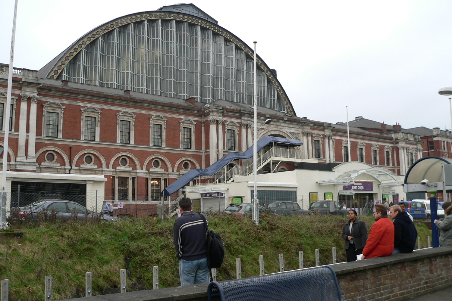 Historic Olympia London exhibition hall seen from Kensington Olympia station