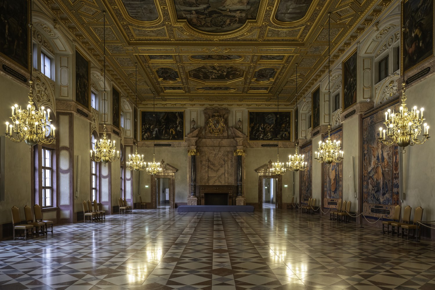 Historic Imperial Hall inside the Munich Residenz