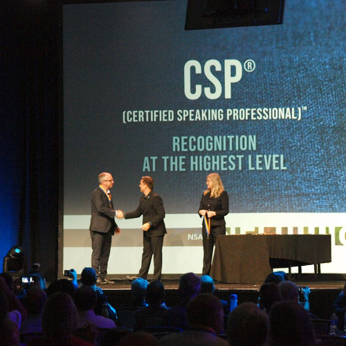 Jan Ditgen receiving the Certified Speaking Professional designation
