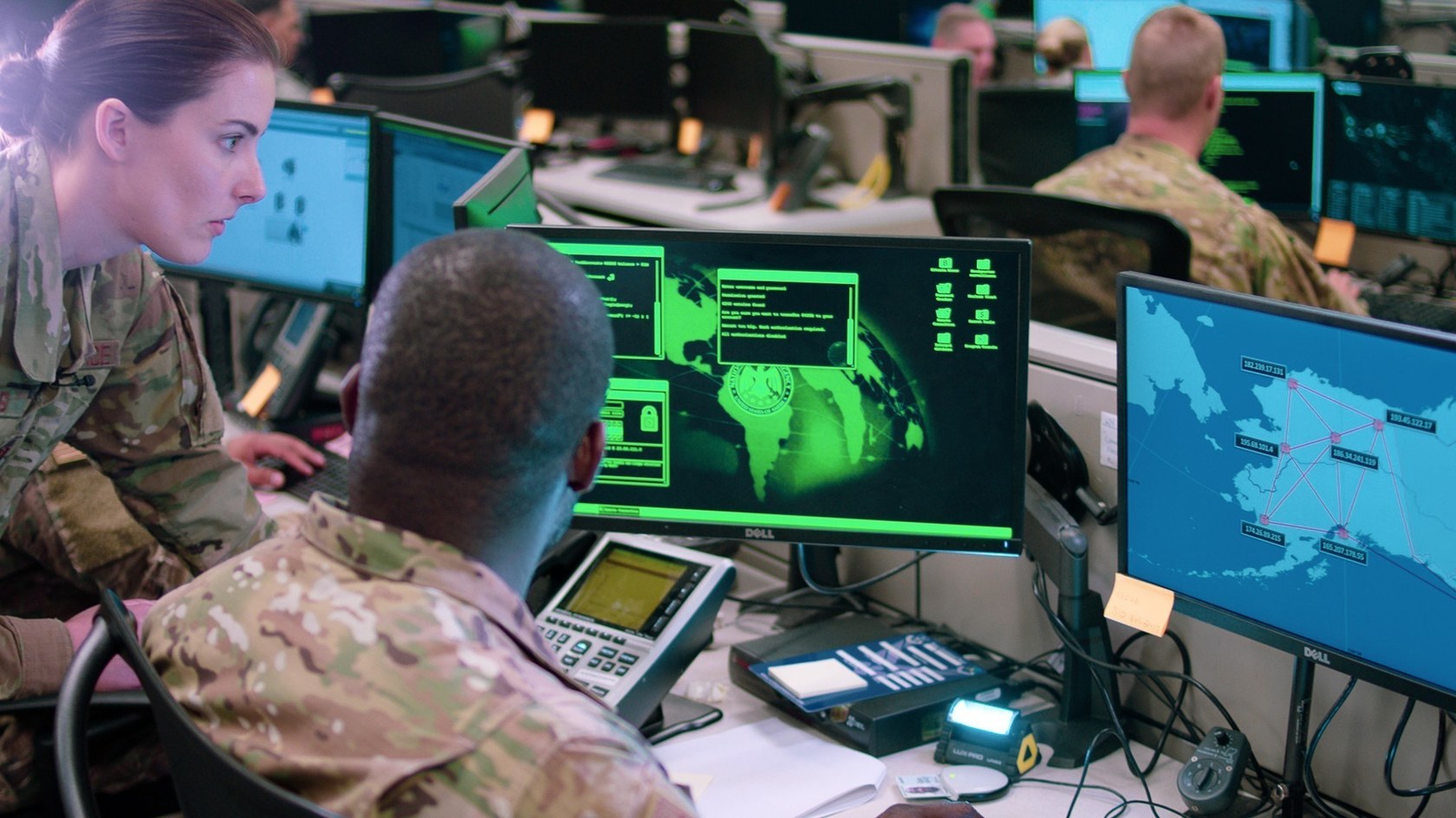 Staff in a cyber operations centre