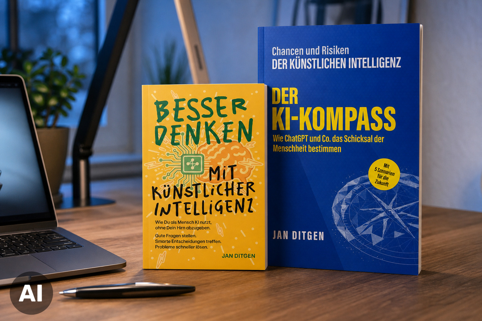 KI-Bücher von Jan Ditgen, inszenierte Buchansicht KI-Bücher von Jan Ditgen, inszenierte Buchansicht