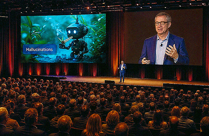 Jan Ditgen delivering an AI keynote on a large stage