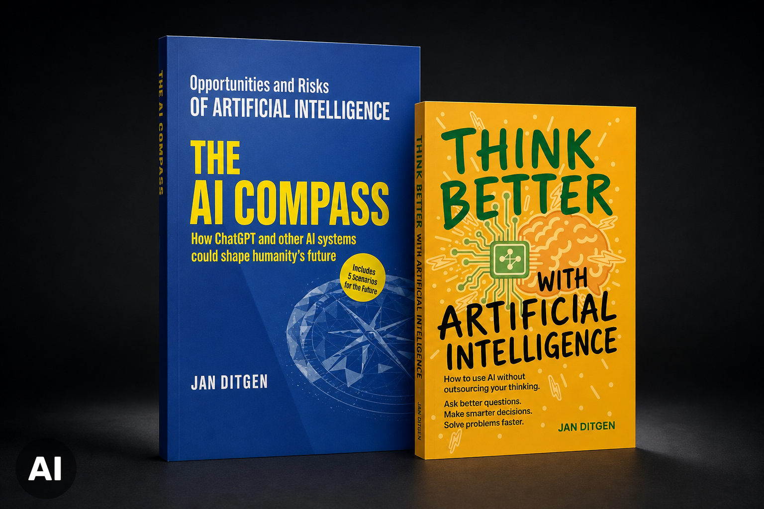 Libros de Jan Ditgen sobre IA, imagen preparada de los libros Libros de Jan Ditgen sobre IA, imagen preparada de los libros