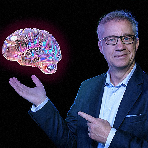 Jan Ditgen con una ilustración de la inteligencia artificial